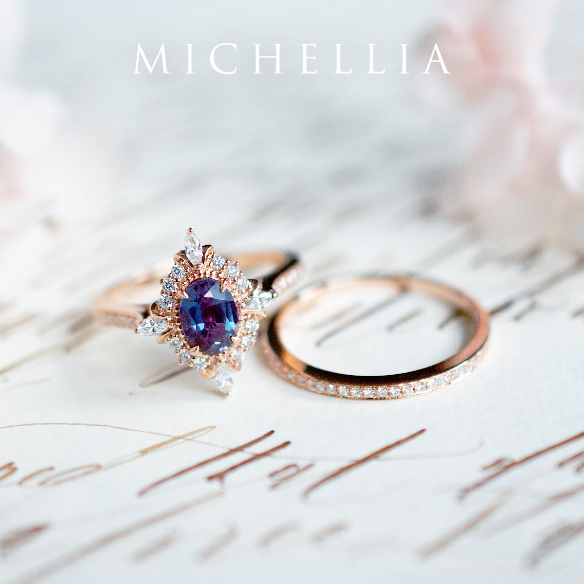[Alessandra] Art Deco Oval Engagement Ring in Lab Alexandrite
