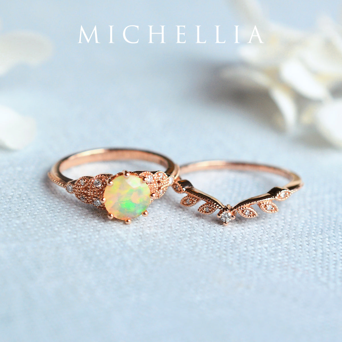 [Kerensa] Classic Floral Engagement Ring in Moonstone