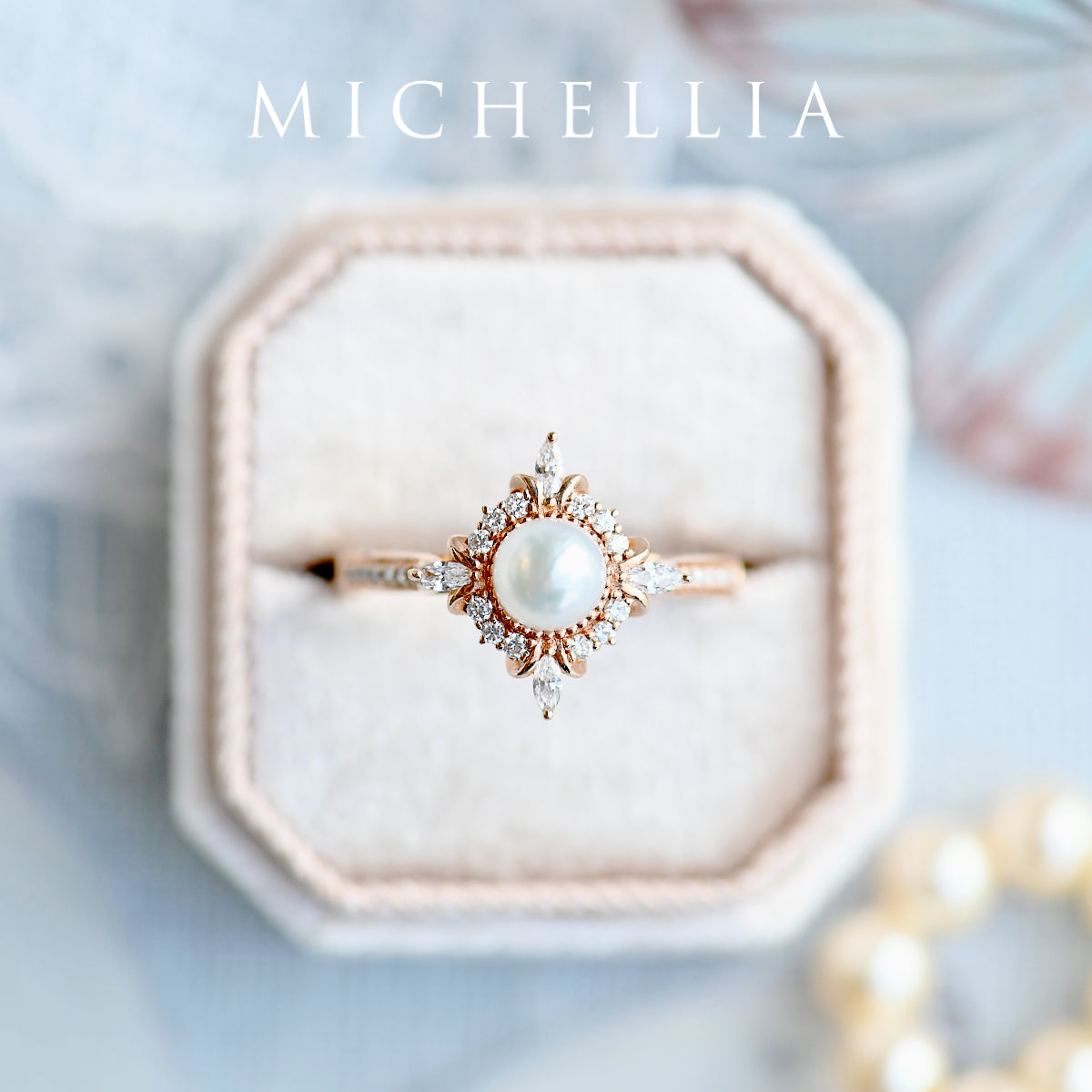 [Astrid] Art Deco Petite Pearl Engagement Ring