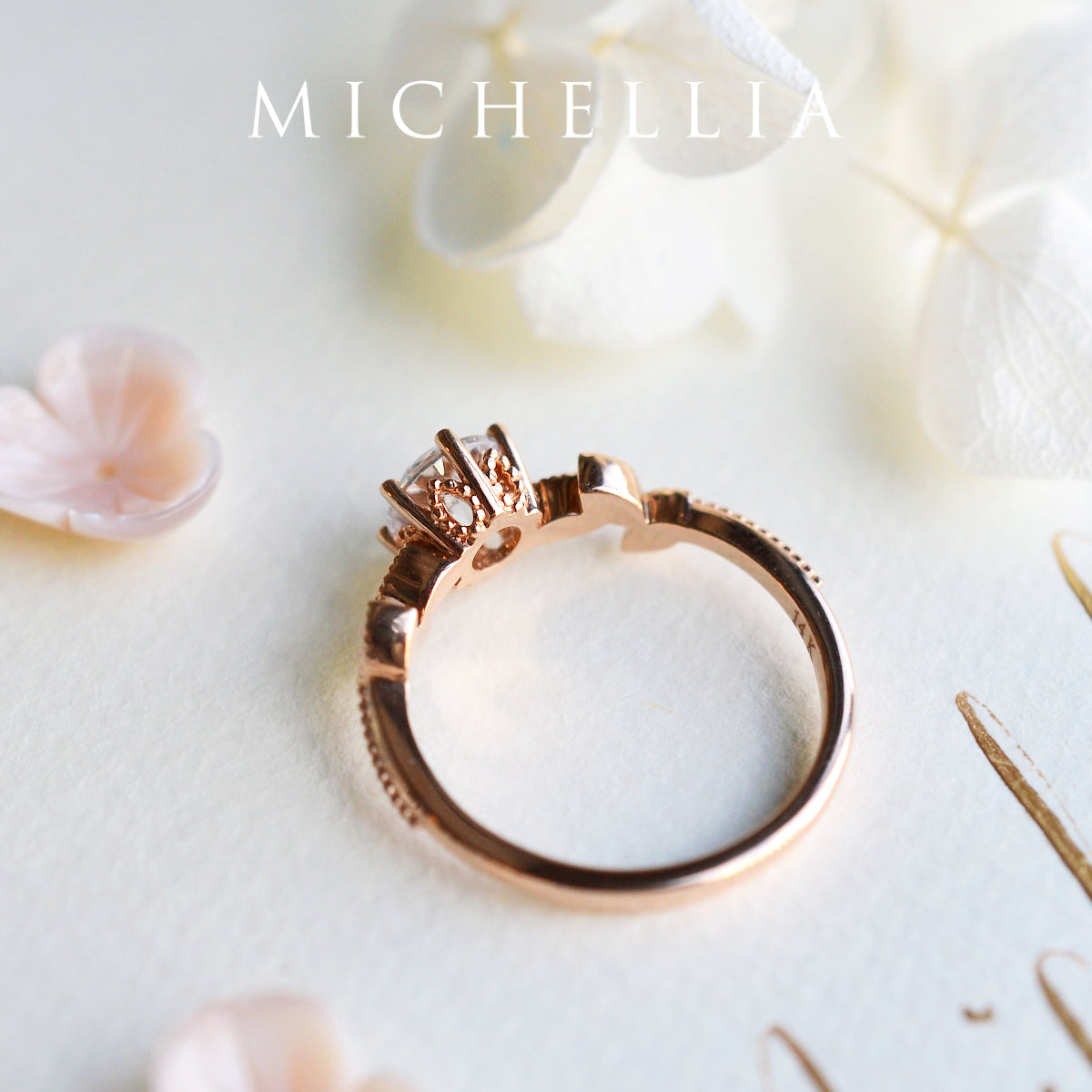 [Dahlia] Petite Floral Engagement Ring in Lab Alexandrite