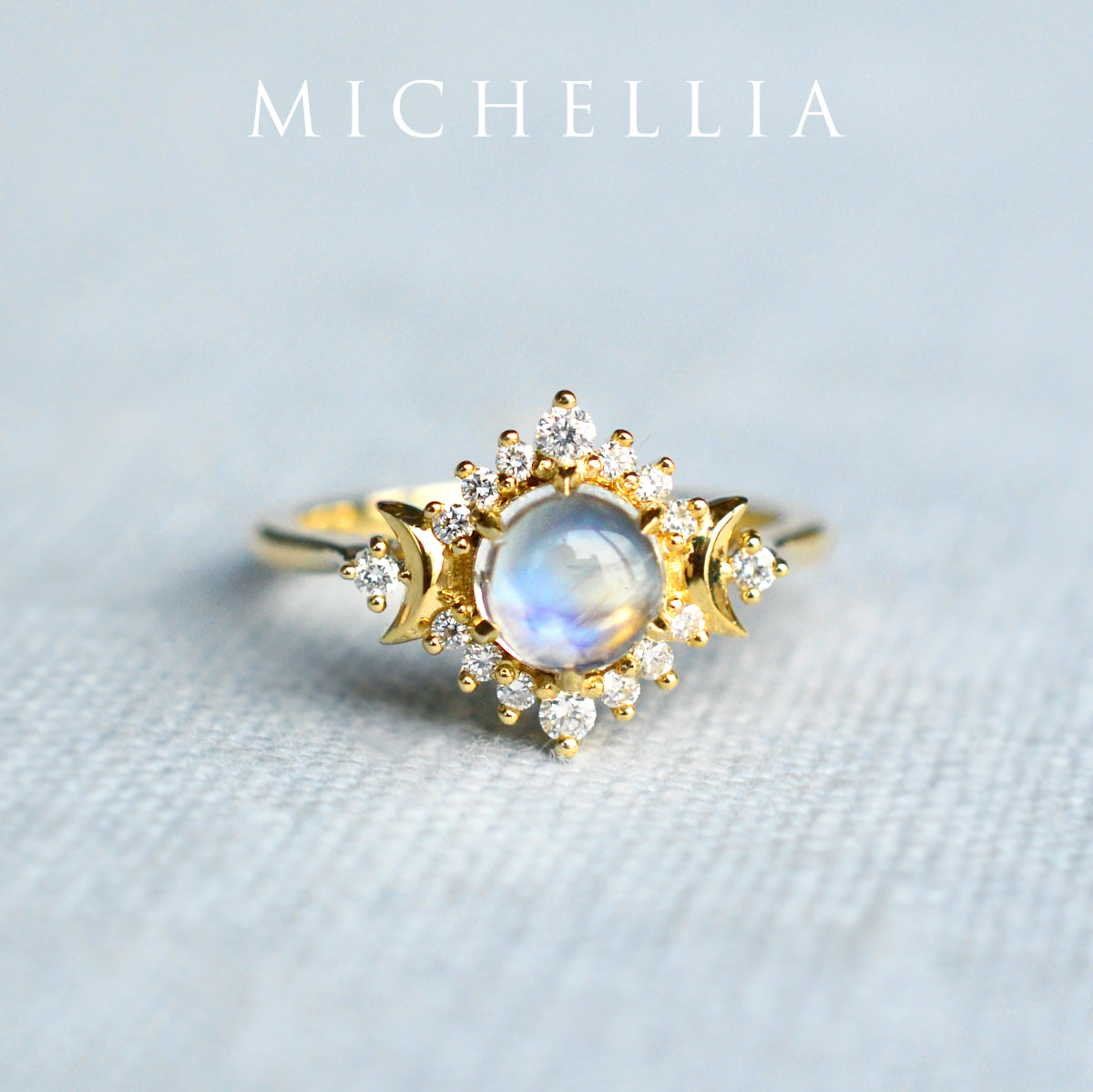 [Selene] Moon Goddess Engagement Ring in Moonstone