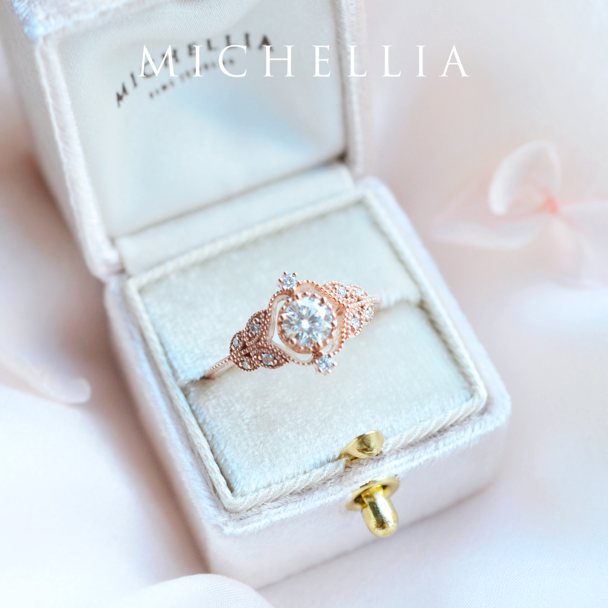 [Adeline] Vintage Rose Engagement Ring in Diamond / Moissanite
