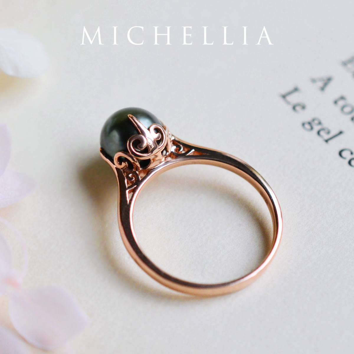 [Marguerite] Victorian Lace Solitaire Engagement Ring in Tahitian Pearl