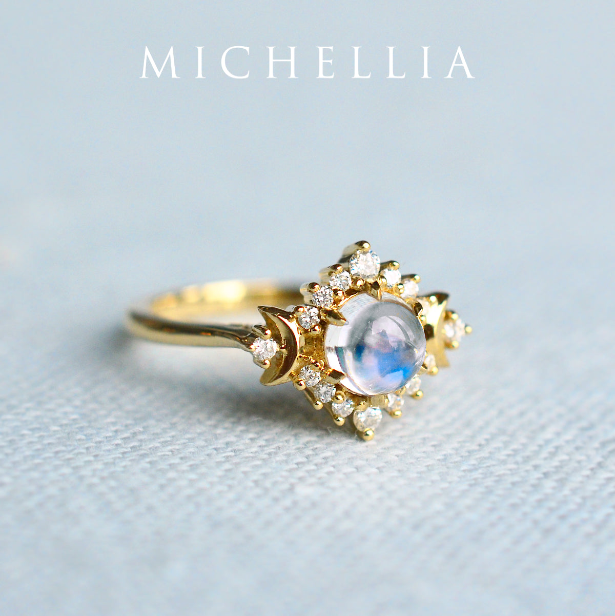[Selene] Moon Goddess Engagement Ring in Moonstone