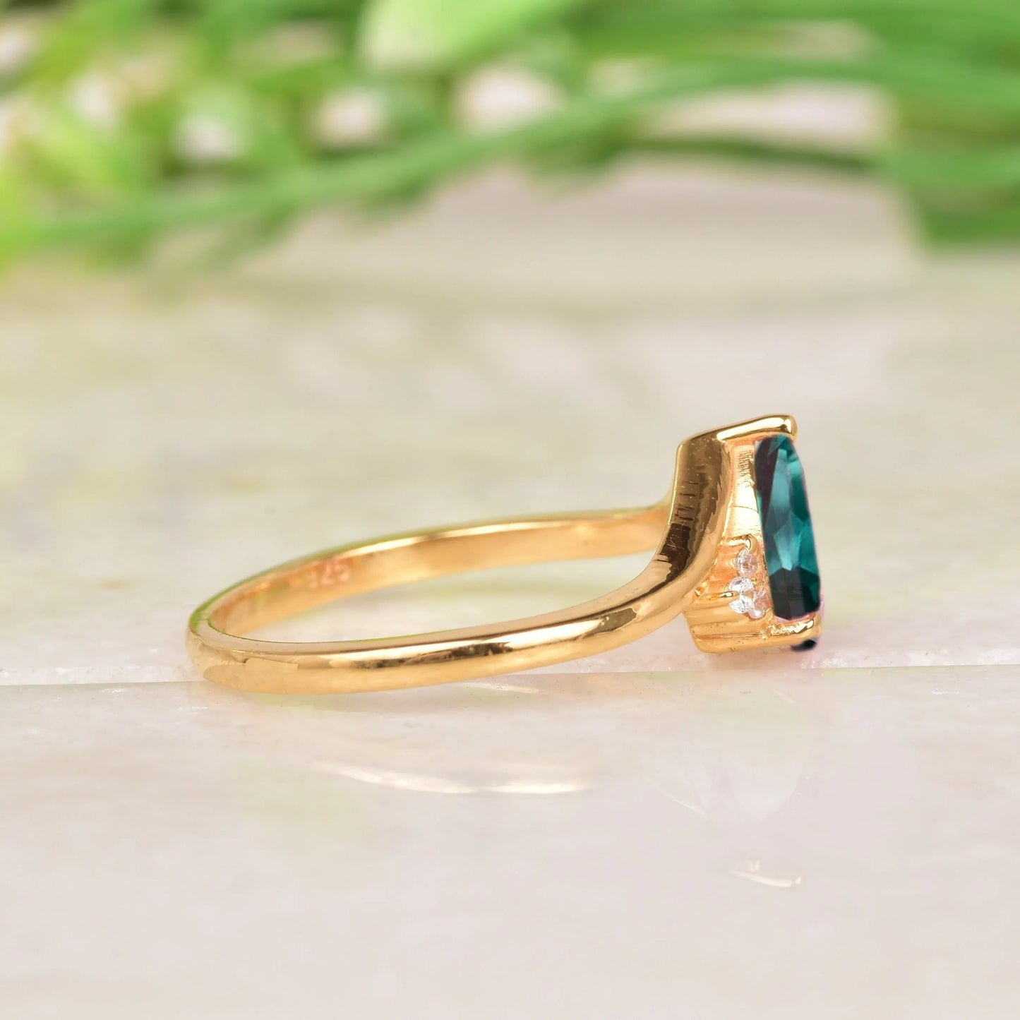 Green Emerald & Diamond Engagement Ring