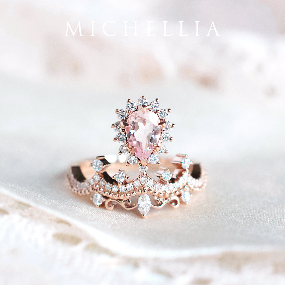 [Angelique] Venetian Crown Engagement Ring in Morganite