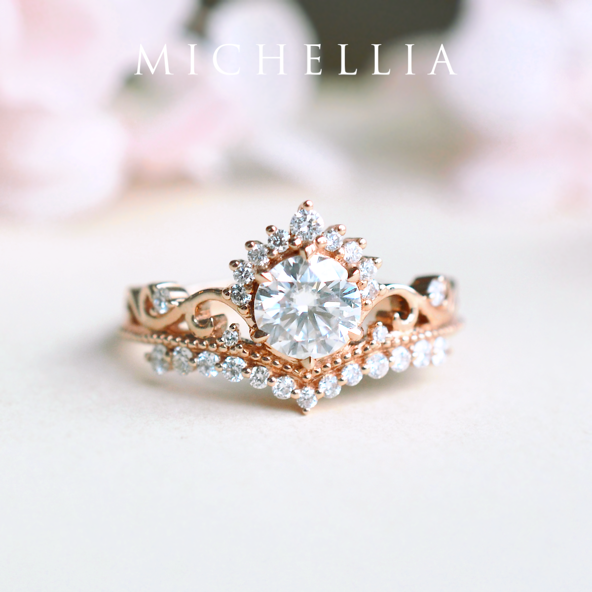 [Theia] Heirloom Crown Engagement Ring in Moissanite / Diamond
