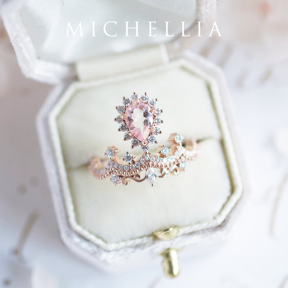 [Angelique] Venetian Crown Engagement Ring in Morganite