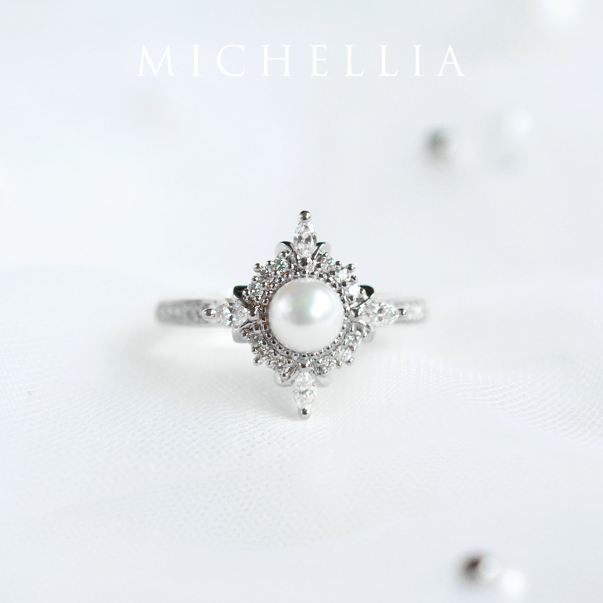 [Astrid] Art Deco Petite Pearl Engagement Ring