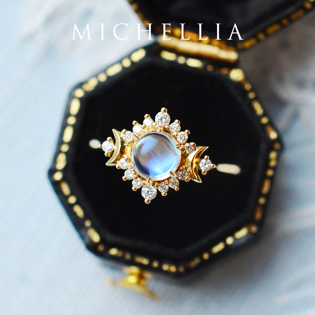 [Selene] Moon Goddess Engagement Ring in Moonstone