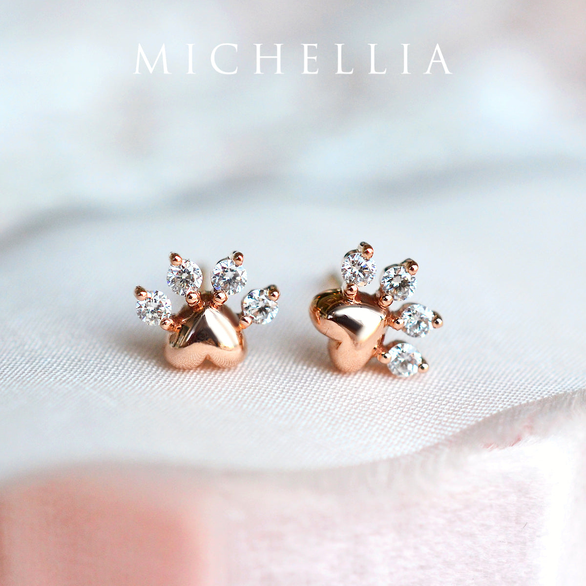 [Beans] Dog & Cat Paw Diamond Earrings