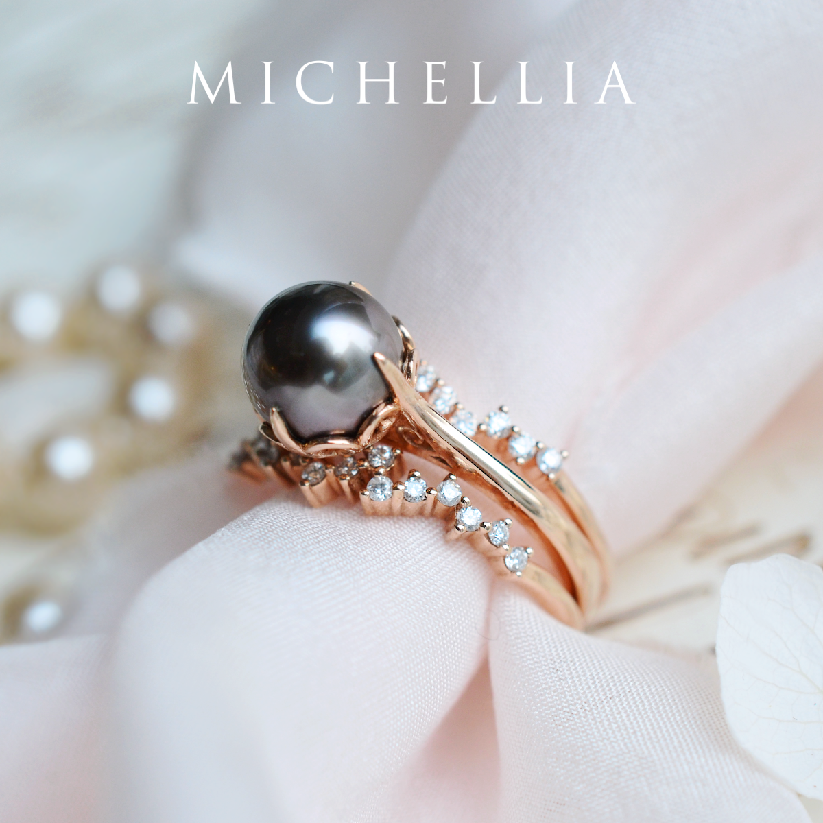 [Marguerite] Victorian Lace Solitaire Engagement Ring in Tahitian Pearl