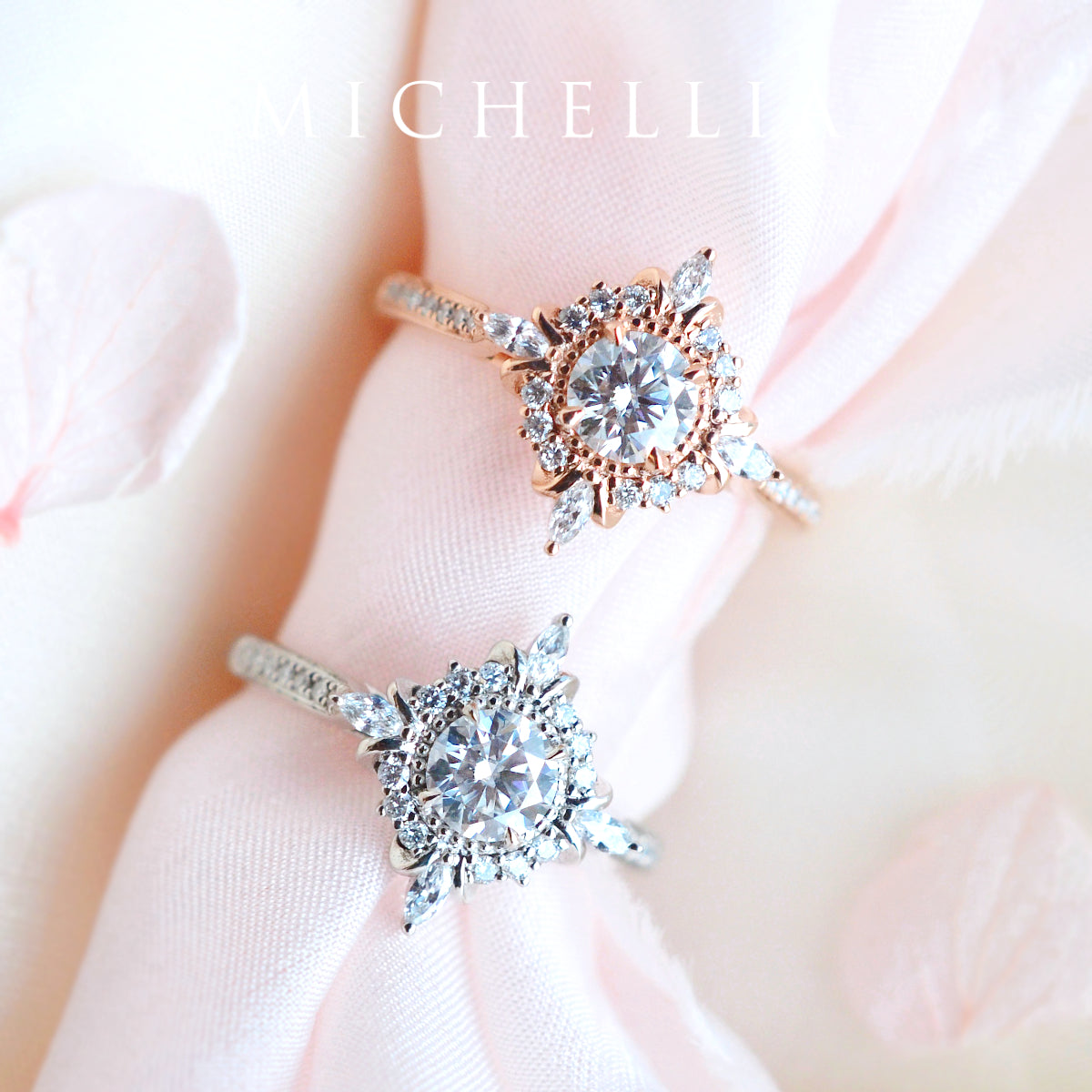 [Astrid] Art Deco Petite Engagement Ring in Diamond / Moissanite