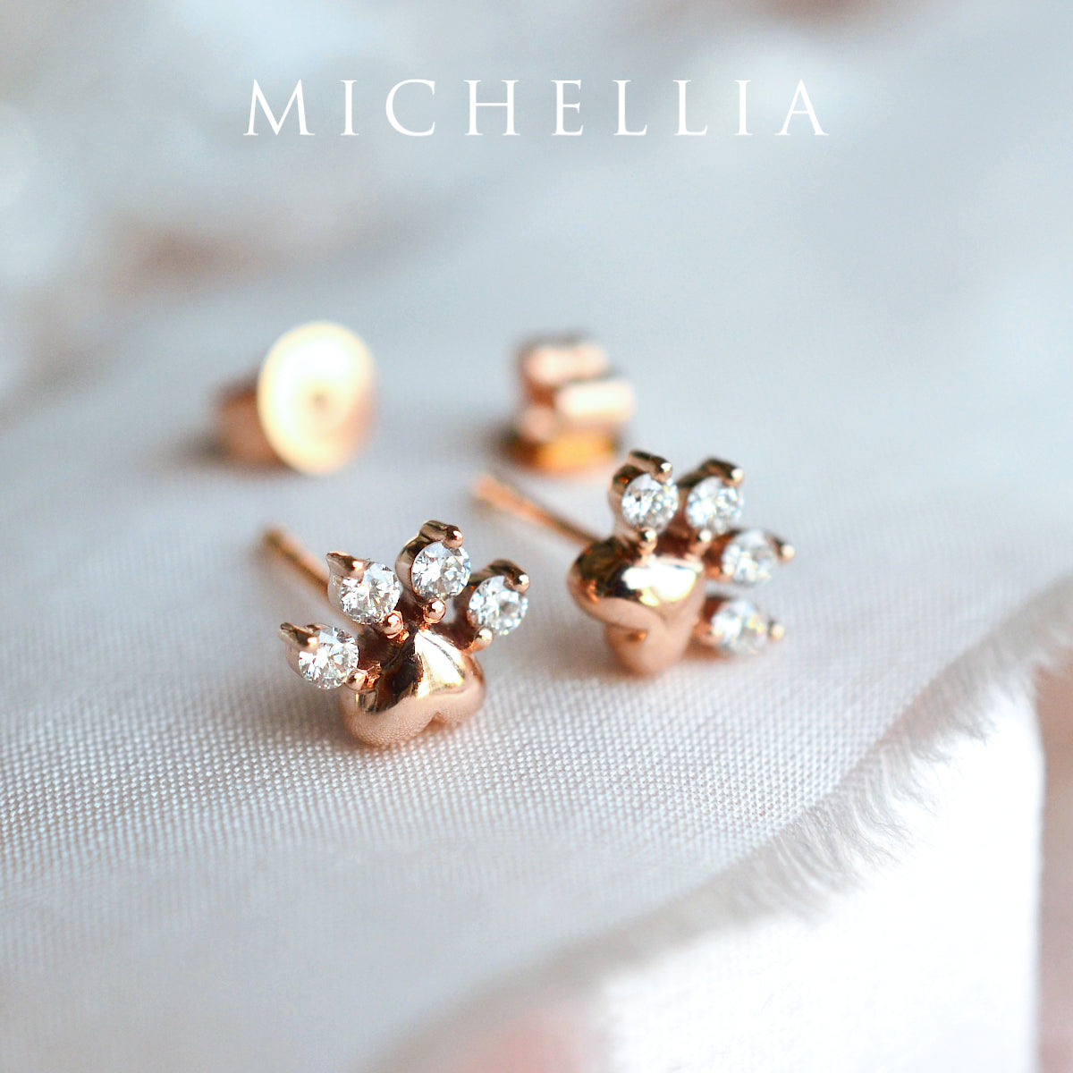 [Beans] Dog & Cat Paw Diamond Earrings