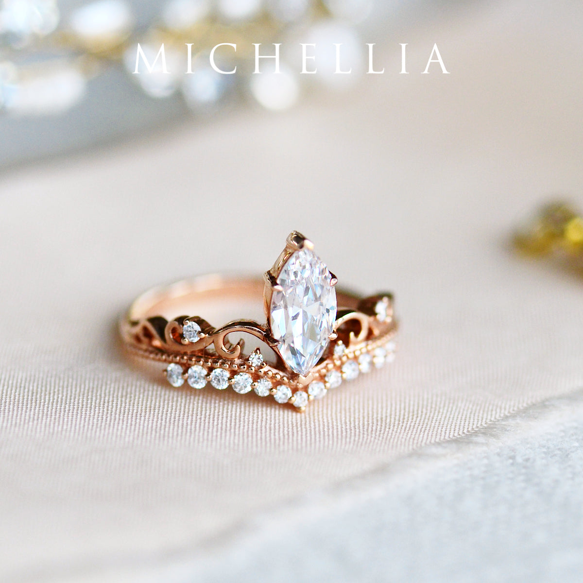 [Windsor] Vintage Crown Marquise Engagement Ring in Diamond / Moissanite