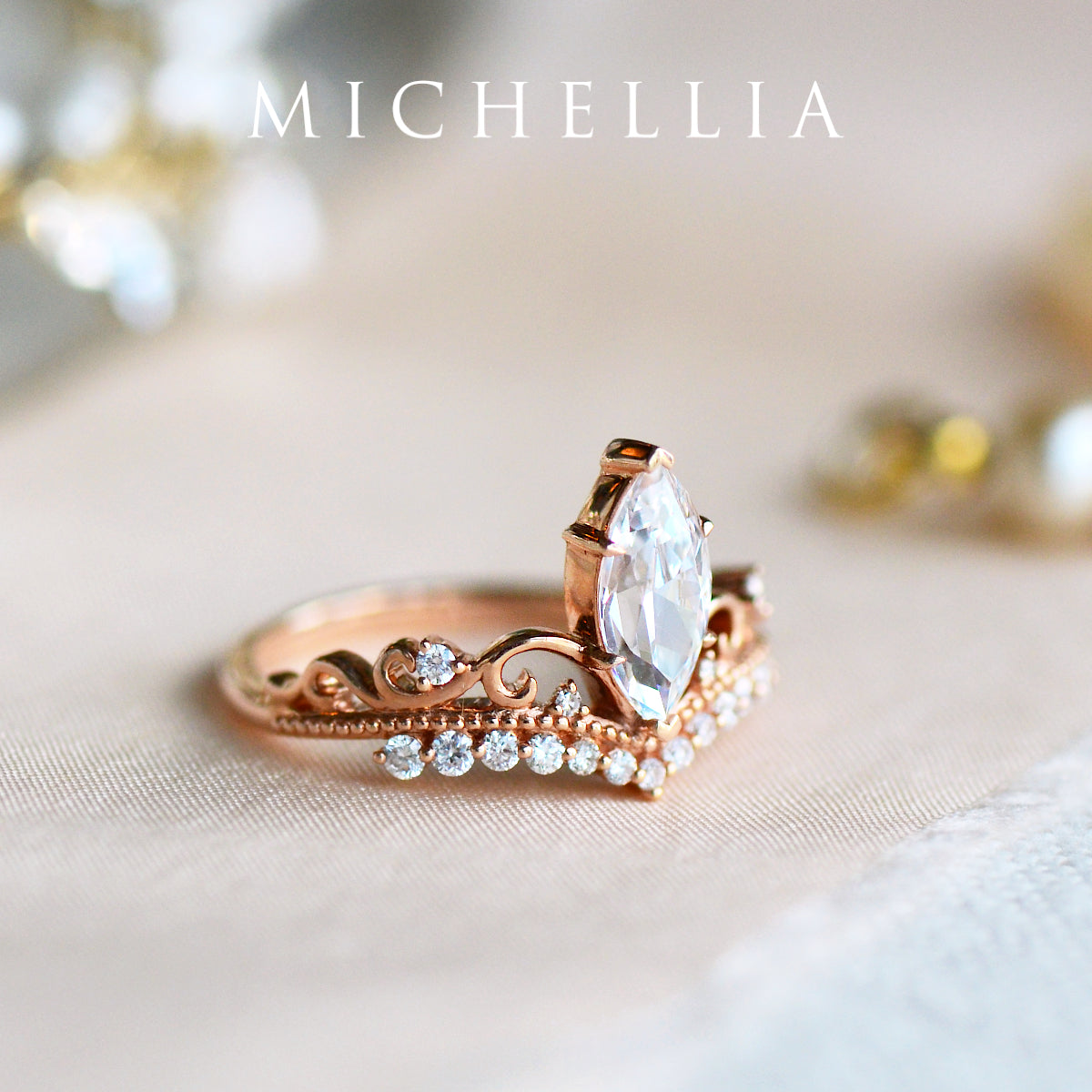 [Windsor] Vintage Crown Marquise Engagement Ring in Diamond / Moissanite
