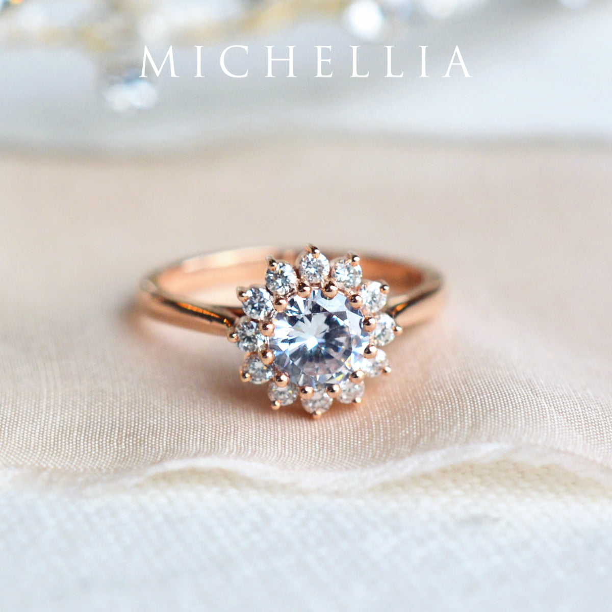 [Rosalie] Vintage Bloom Engagement Ring in Diamond / Moissanite