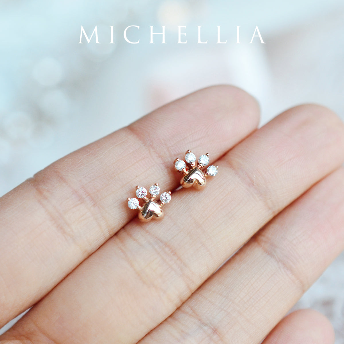 [Beans] Dog & Cat Paw Diamond Earrings