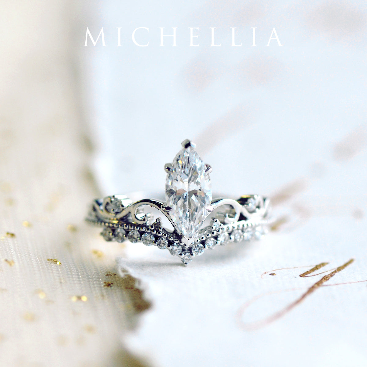 [Windsor] Vintage Crown Marquise Engagement Ring in Diamond / Moissanite