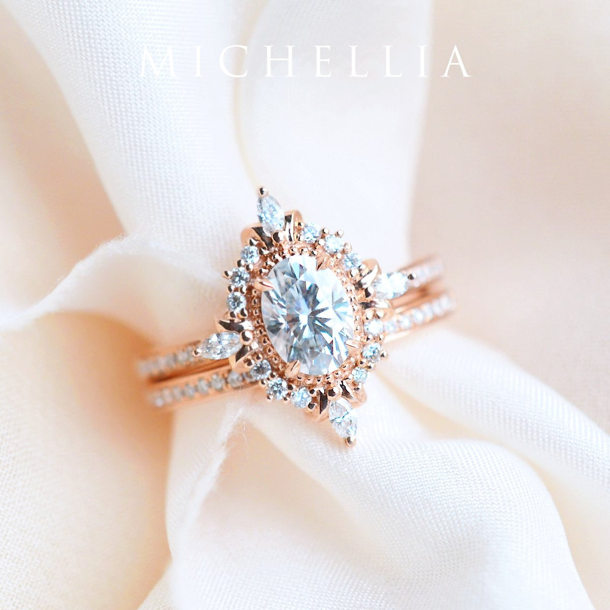 [Alessandra] Art Deco Oval Cut Engagement Ring in Diamond / Moissanite