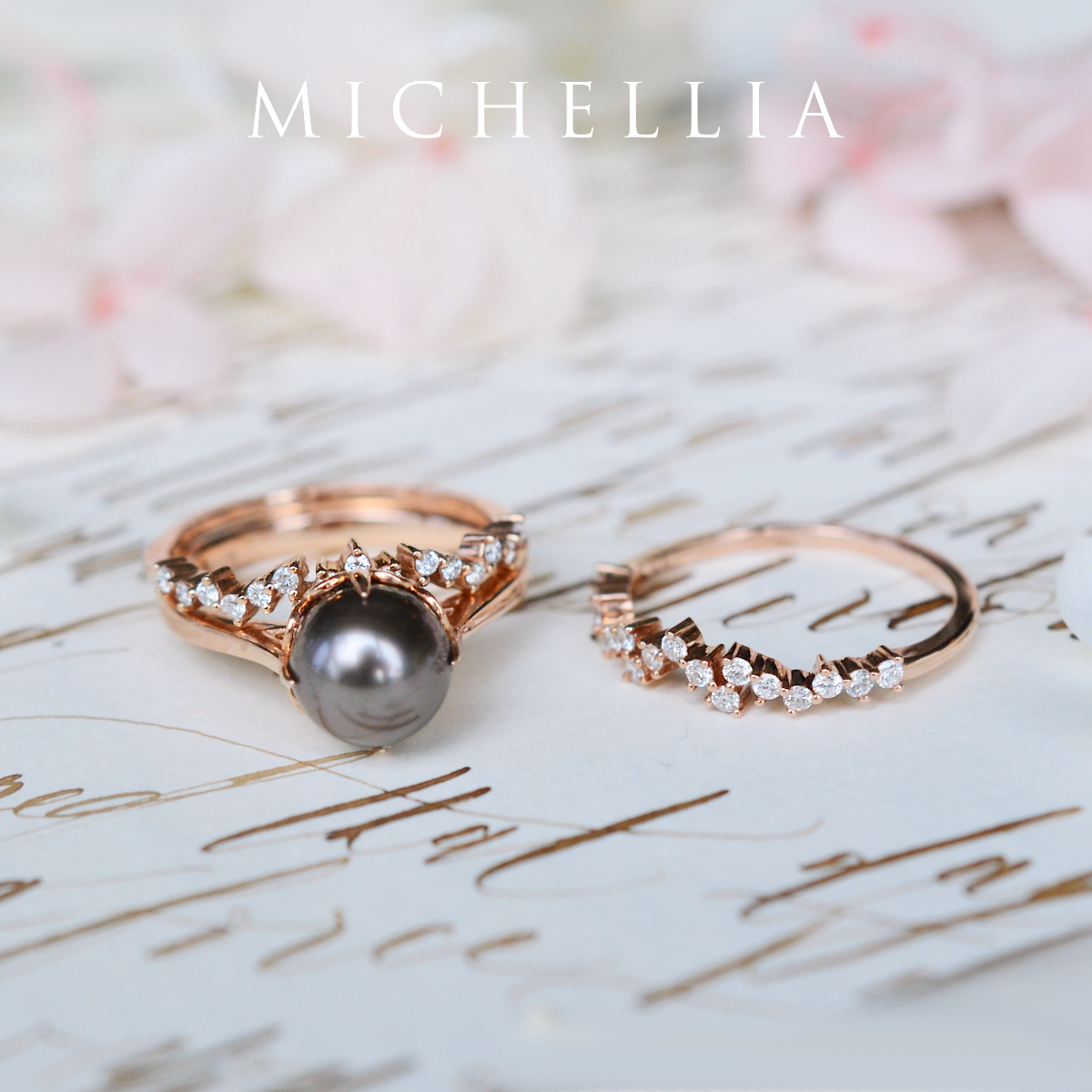 [Marguerite] Victorian Lace Solitaire Engagement Ring in Tahitian Pearl