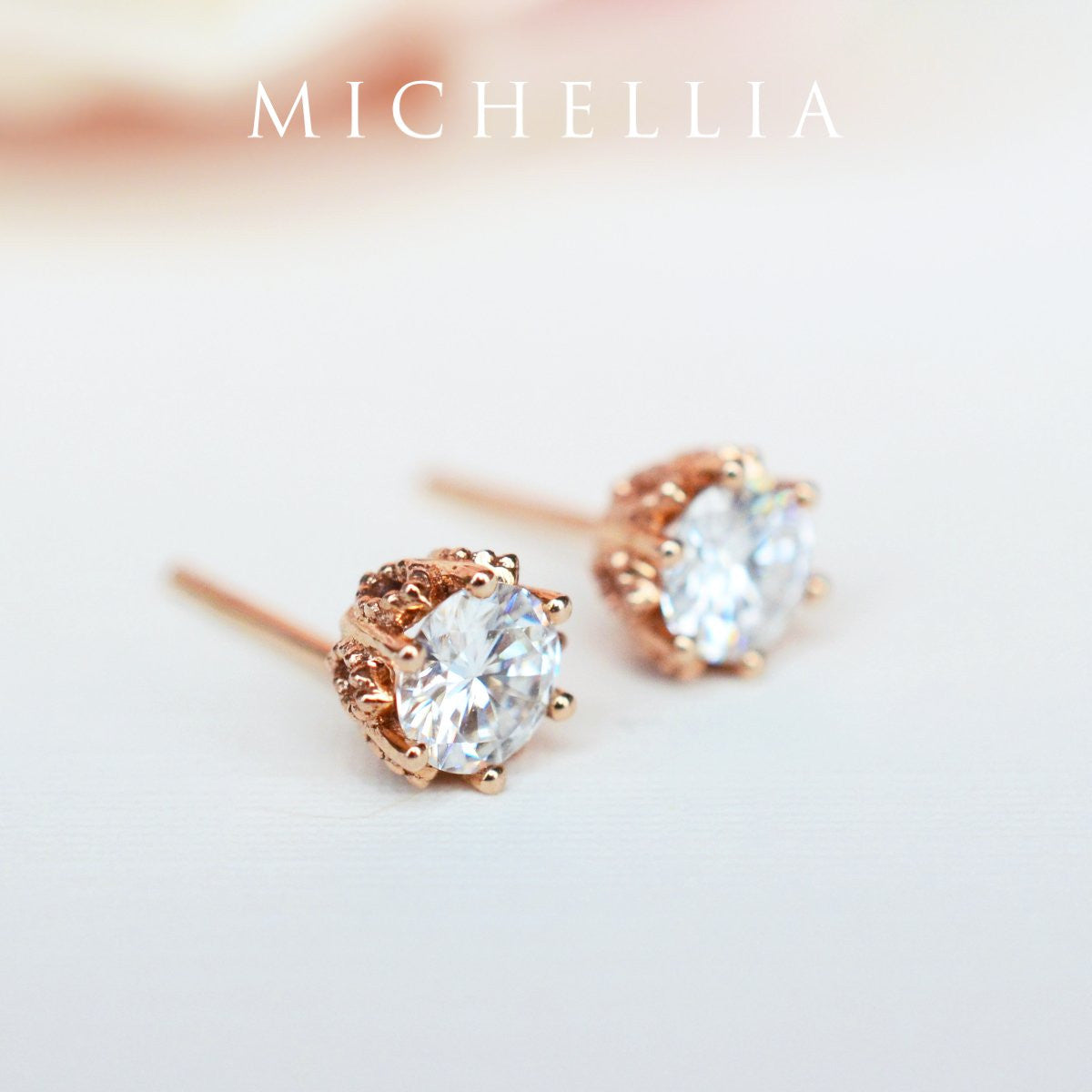 [Eden] Petite Floral Earrings in Lab Blue Sapphire
