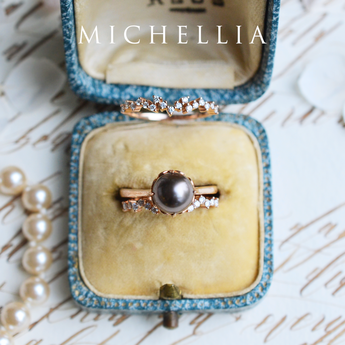 [Marguerite] Victorian Lace Solitaire Engagement Ring in Tahitian Pearl