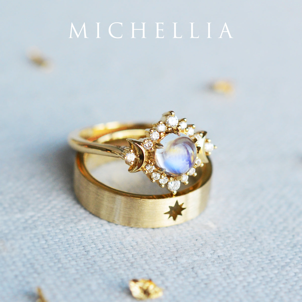 [Selene] Moon Goddess Engagement Ring in Moonstone