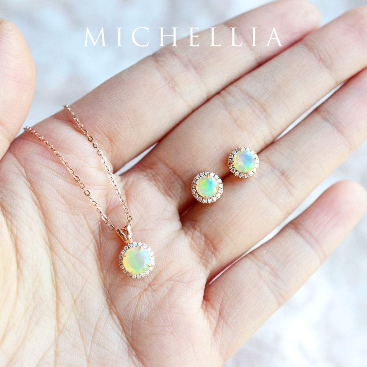 [Nova] Petite Halo Diamond Earrings in Opal