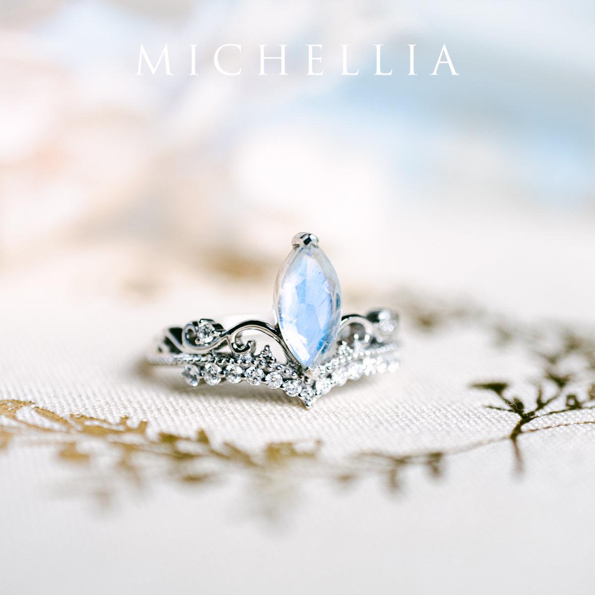 [Windsor] Heirloom Crown Marquise Cut Ring in Moonstone