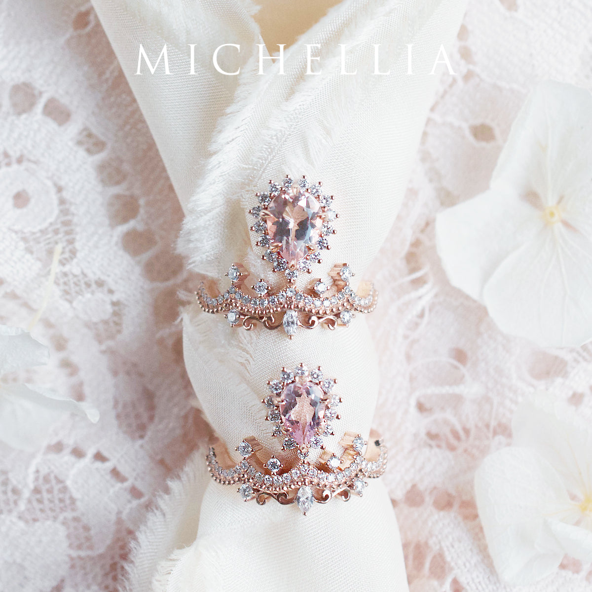 [Angelique] Venetian Crown Engagement Ring in Morganite