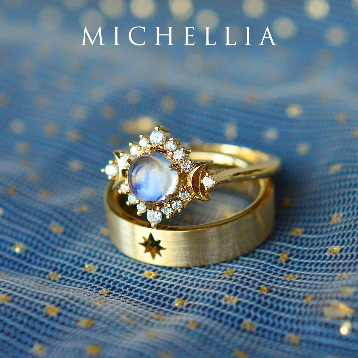 [Selene] Moon Goddess Engagement Ring in Moonstone