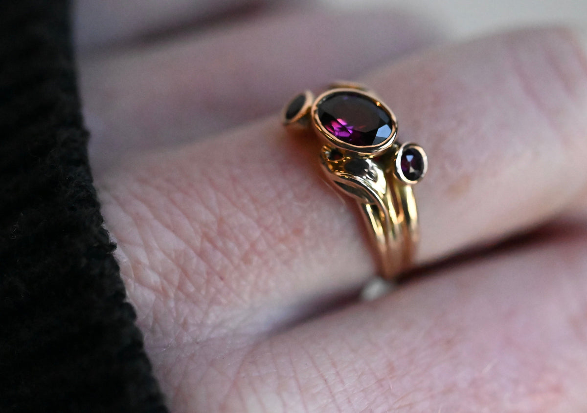 14k Double Band Golden Leaves Customizable Ring Setting - Made To Order