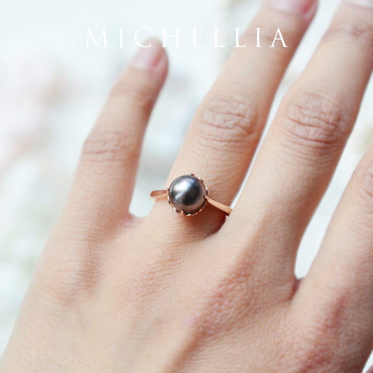 [Marguerite] Victorian Lace Solitaire Engagement Ring in Tahitian Pearl