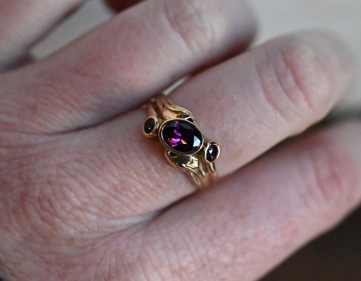 14k Double Band Golden Leaves Customizable Ring Setting - Made To Order