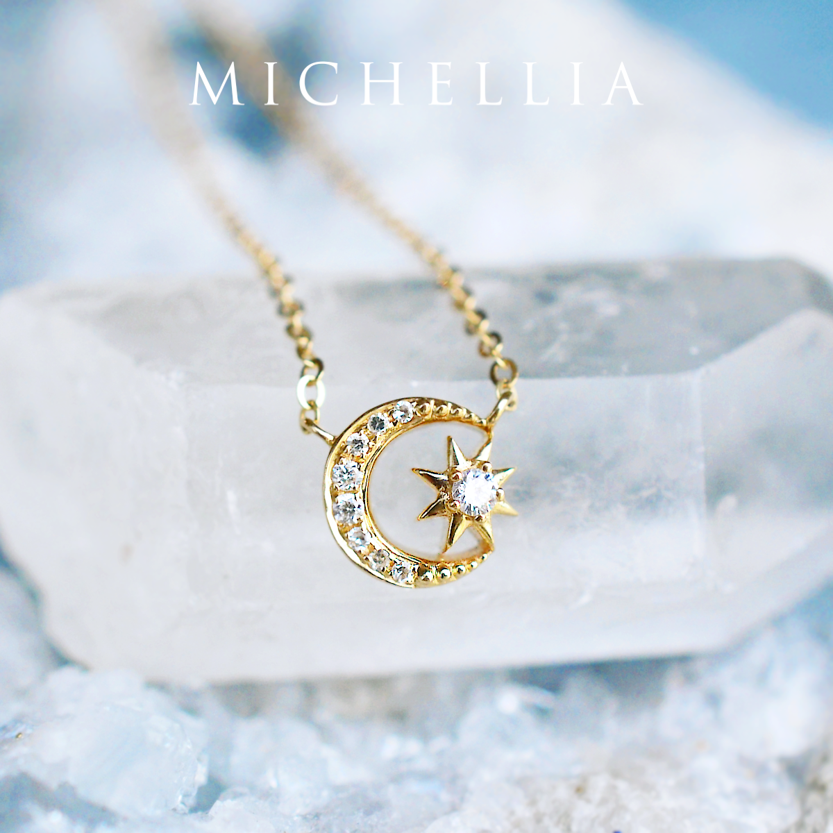 [Divina] Diamond Moon and Star Necklace