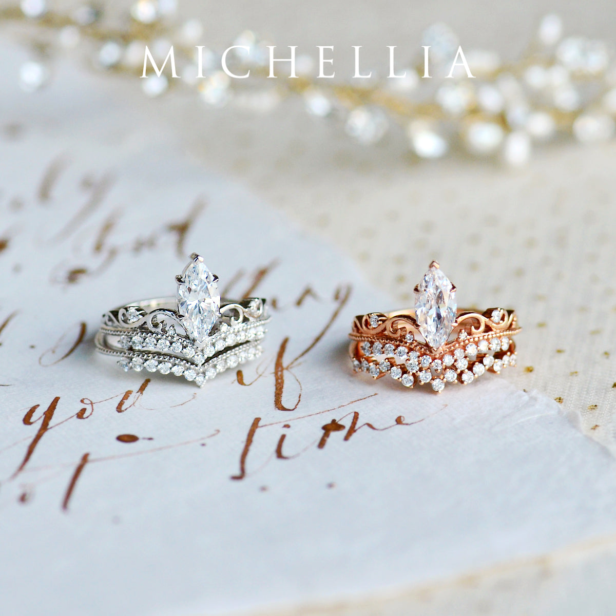 [Windsor] Vintage Crown Marquise Engagement Ring in Diamond / Moissanite
