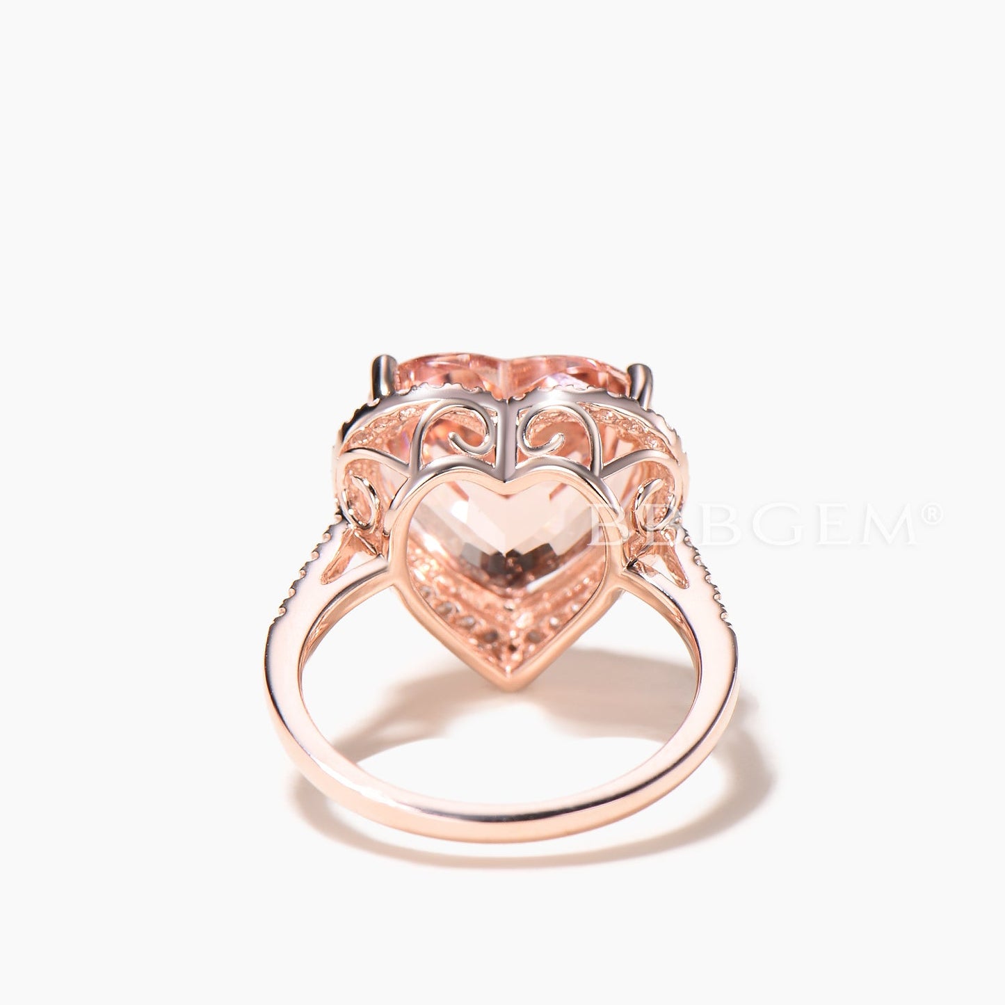 4CT Heart Cut Natural Morganite Engagement Ring Diamond Halo Rose Gold Ring