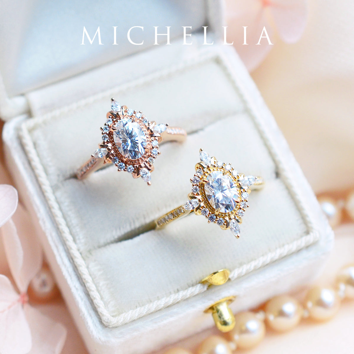 [Alessandra] Art Deco Oval Cut Engagement Ring in Diamond / Moissanite