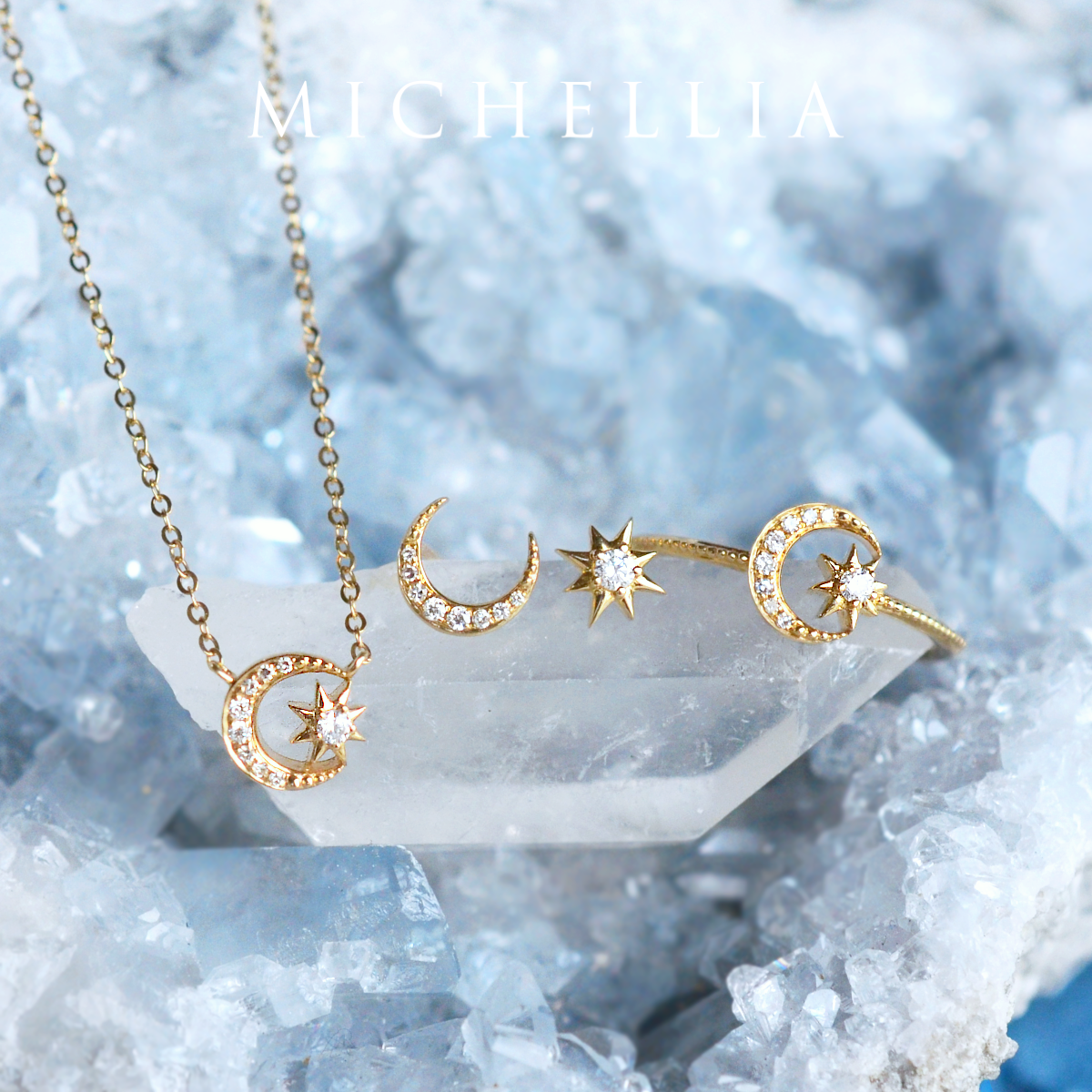 [Divina] Diamond Moon and Star Necklace