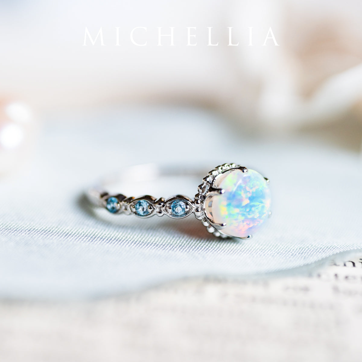 [Evelyn] Vintage Classic Crown Engagement Ring in Opal