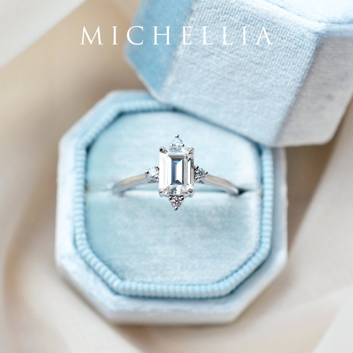 [Justine] Mid Century Emerald Cut Ring in Morganite