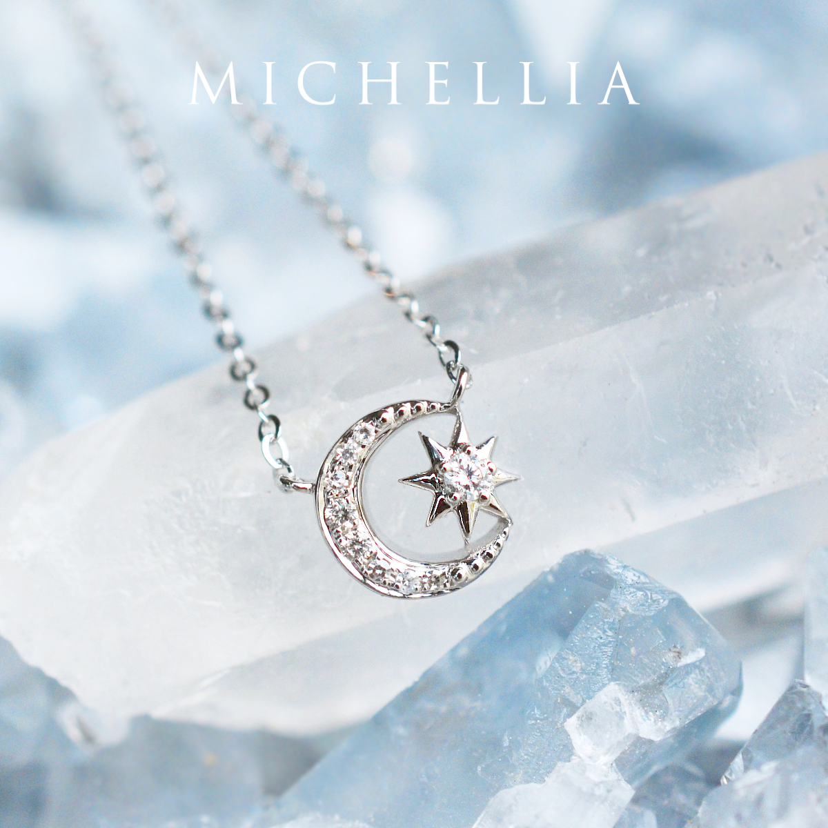 [Divina] Diamond Moon and Star Necklace