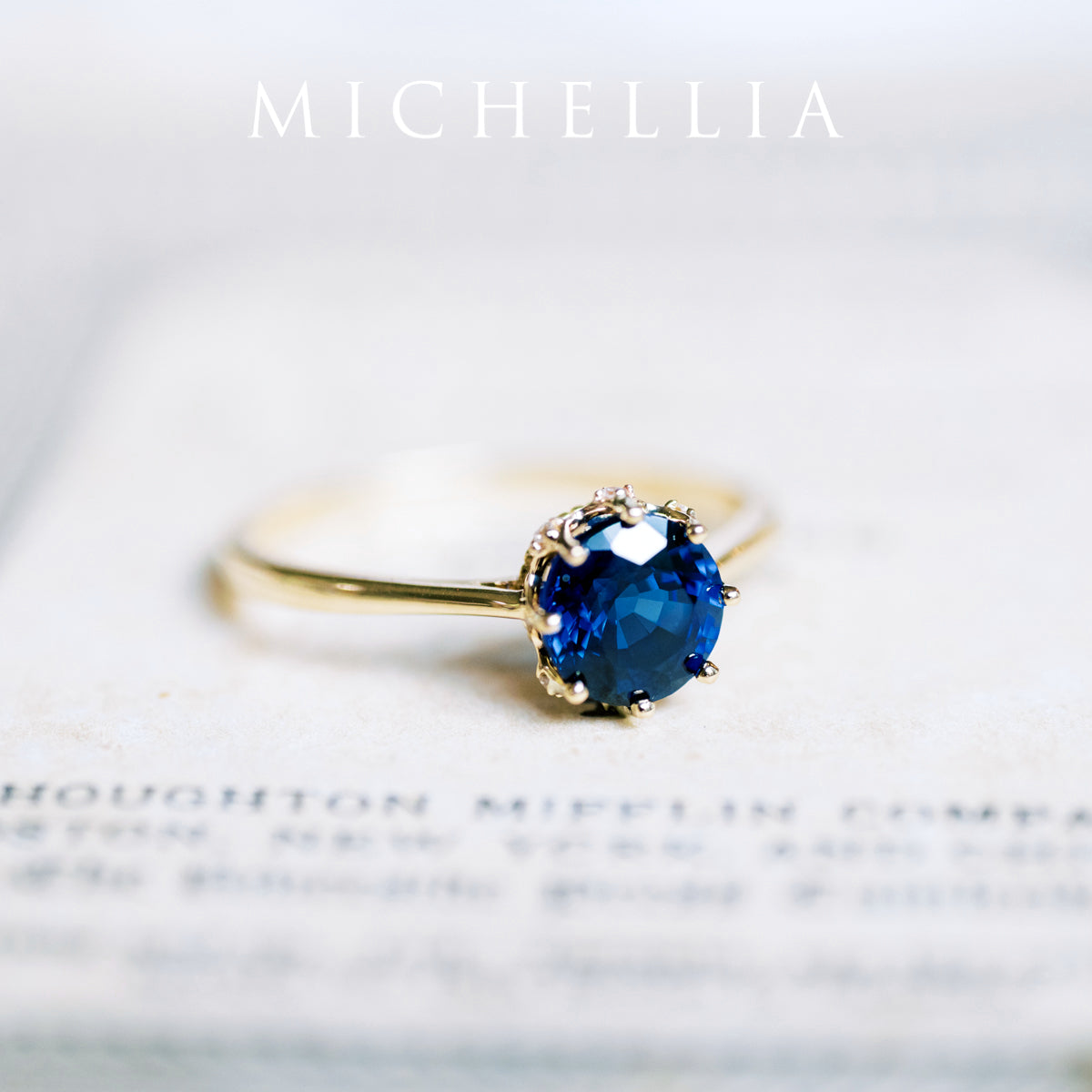 [Cassandra] Vintage Crown Solitaire Ring in Lab Blue Sapphire