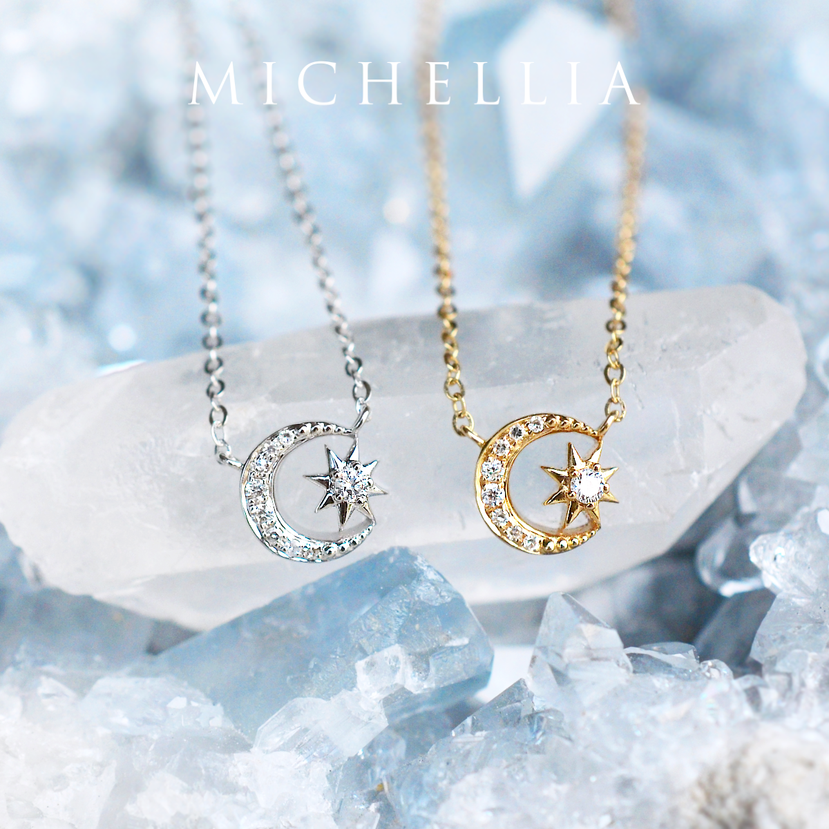 [Divina] Diamond Moon and Star Necklace