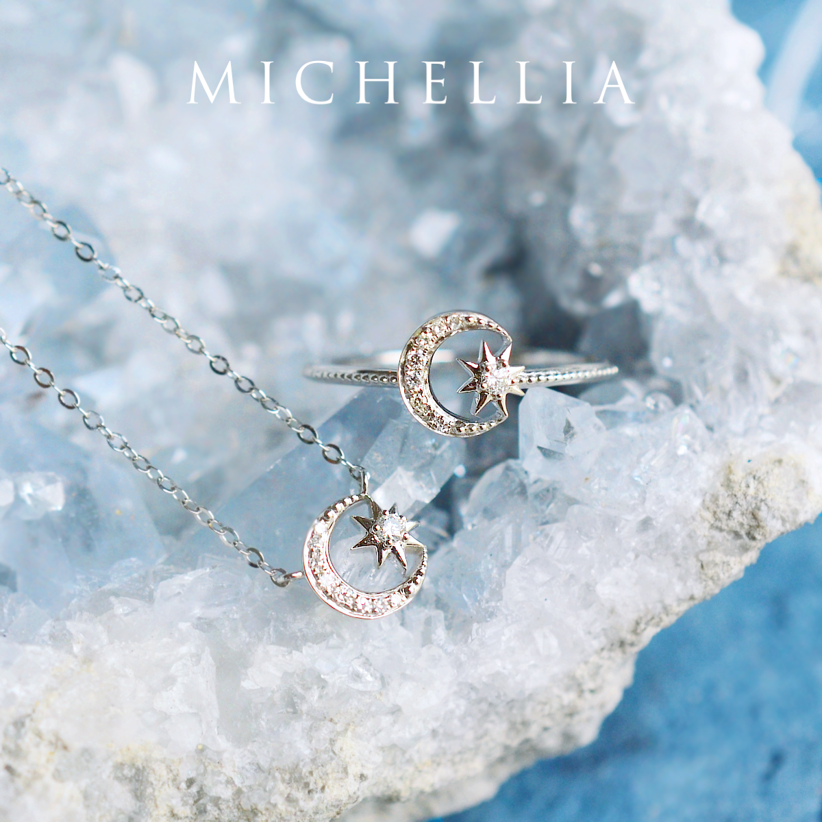 [Divina] Diamond Moon and Star Necklace