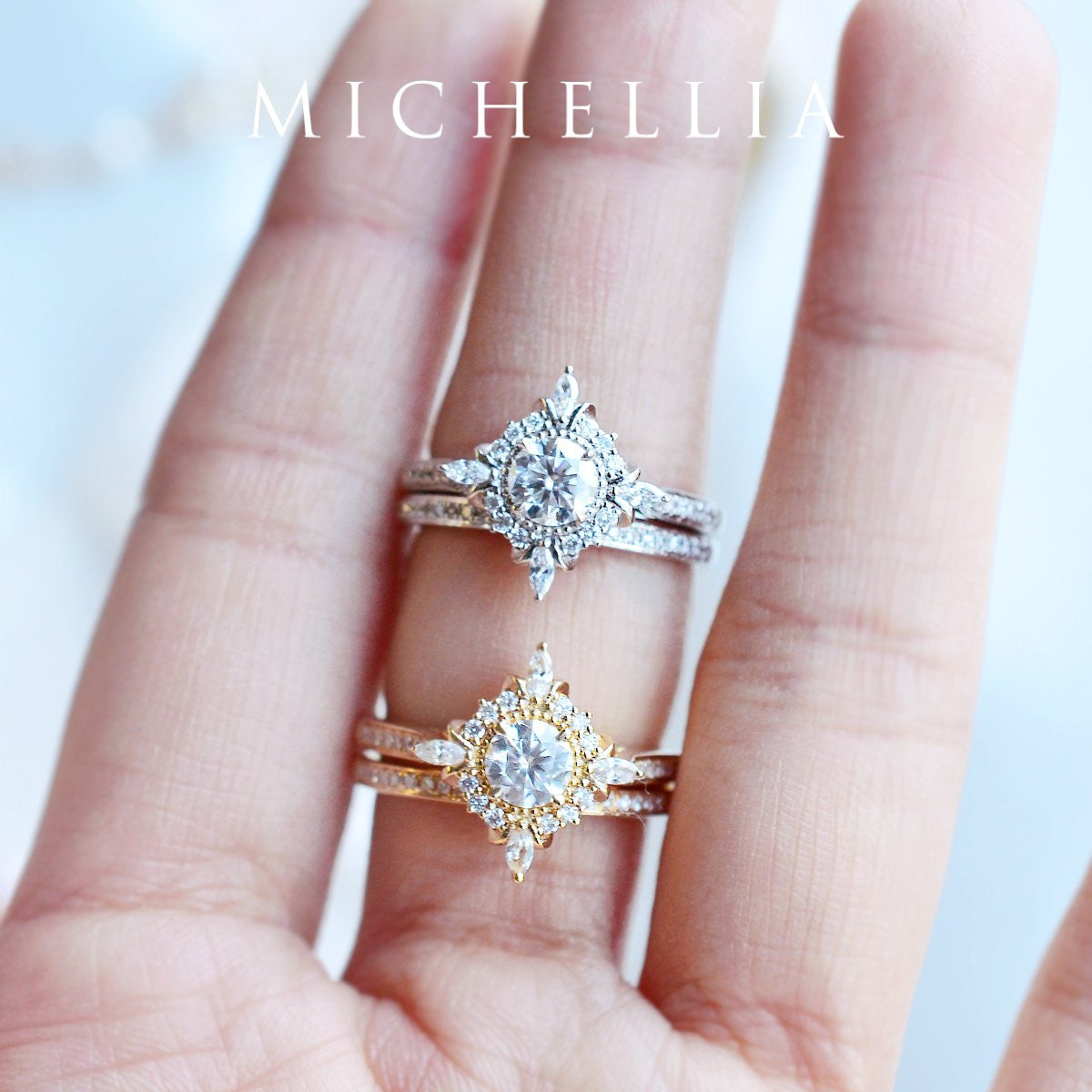 [Astrid] Art Deco Petite Engagement Ring in Diamond / Moissanite