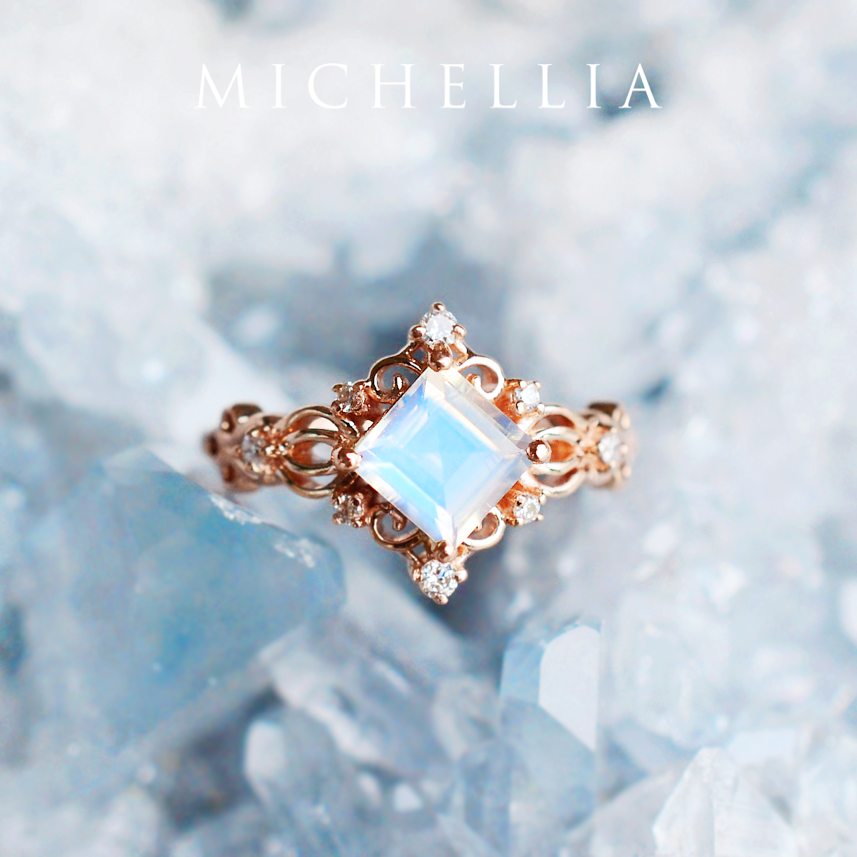 [Elsa] Vintage Square Princess Cut Ring in Moonstone
