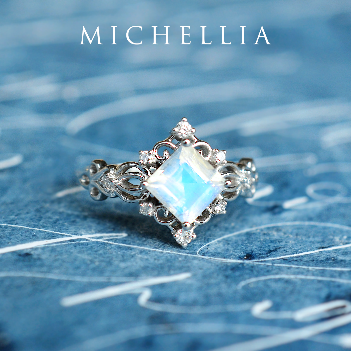[Elsa] Vintage Square Princess Cut Ring in Moonstone