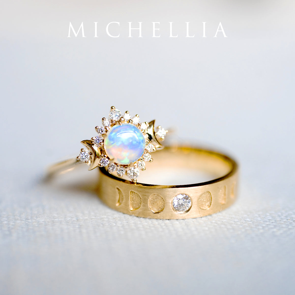 [Selene] Moon Goddess Engagement Ring in Australian Opal